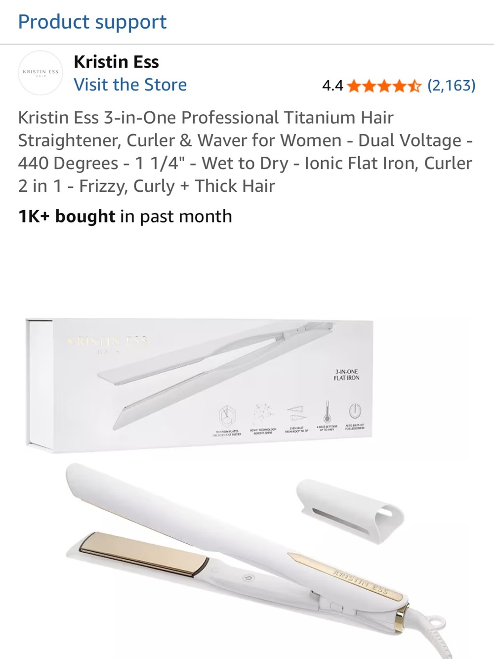 Kristin Ess White & Gold 3-in-1 Titanium Hair Straightener, Curler & Waver